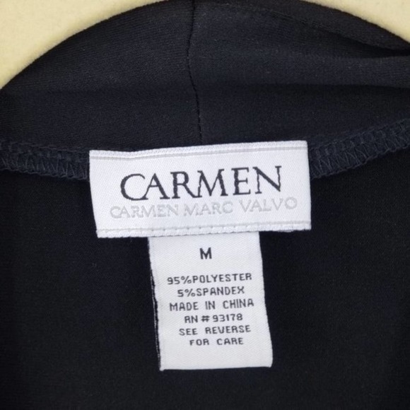 Carmen Marc Valvo Cross Drape Front 3/4 Ruched Sleeve Blouse Black Size Medium - Picture 4 of 5